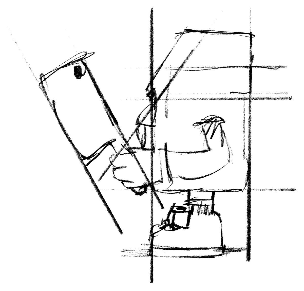 Originalzeichnung des Arms und der Klinge